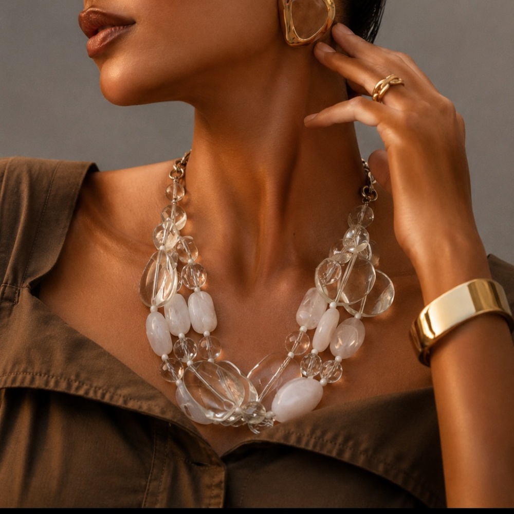 Clear & White Multi-Bead Statement Necklace